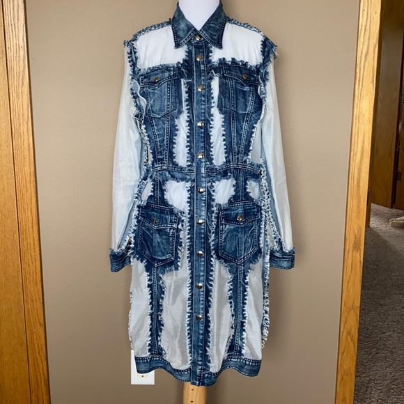 Adore Tops - Adore denim and sheer snap front duster size S